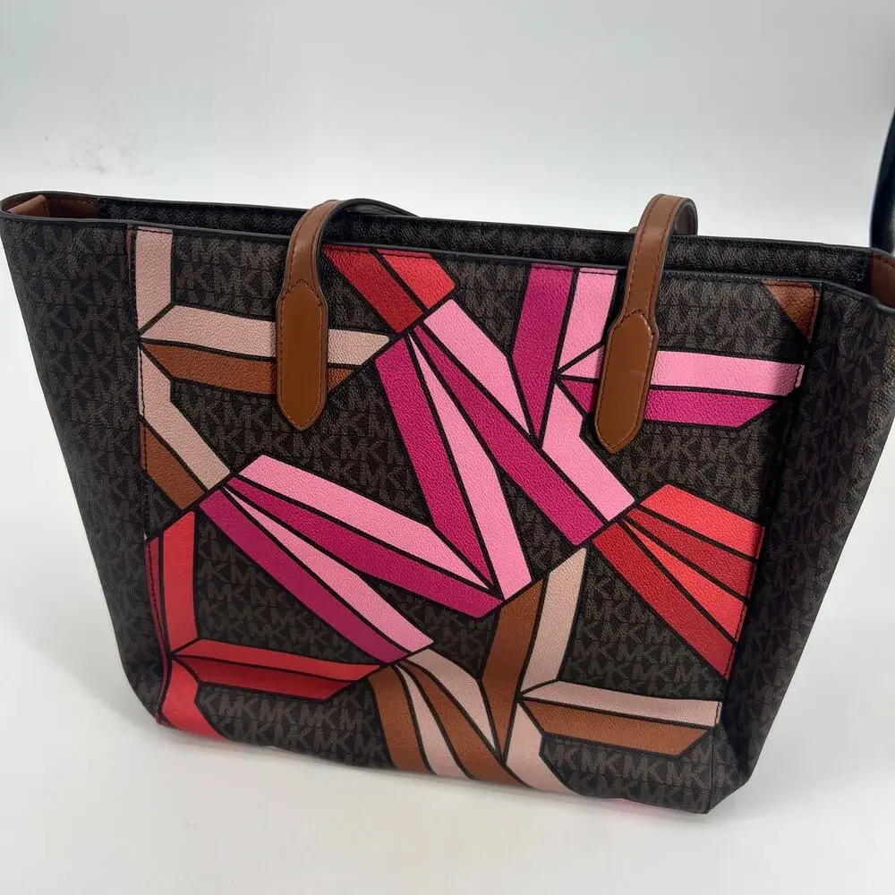 Michael Kors Sinclair Brown Multi Tote & matching Wallet limited edition pink